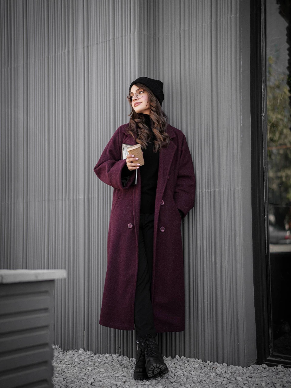 پالتو زنانه لانگ مدل فوتر پشت‌پاگن زرشکی کد 71232