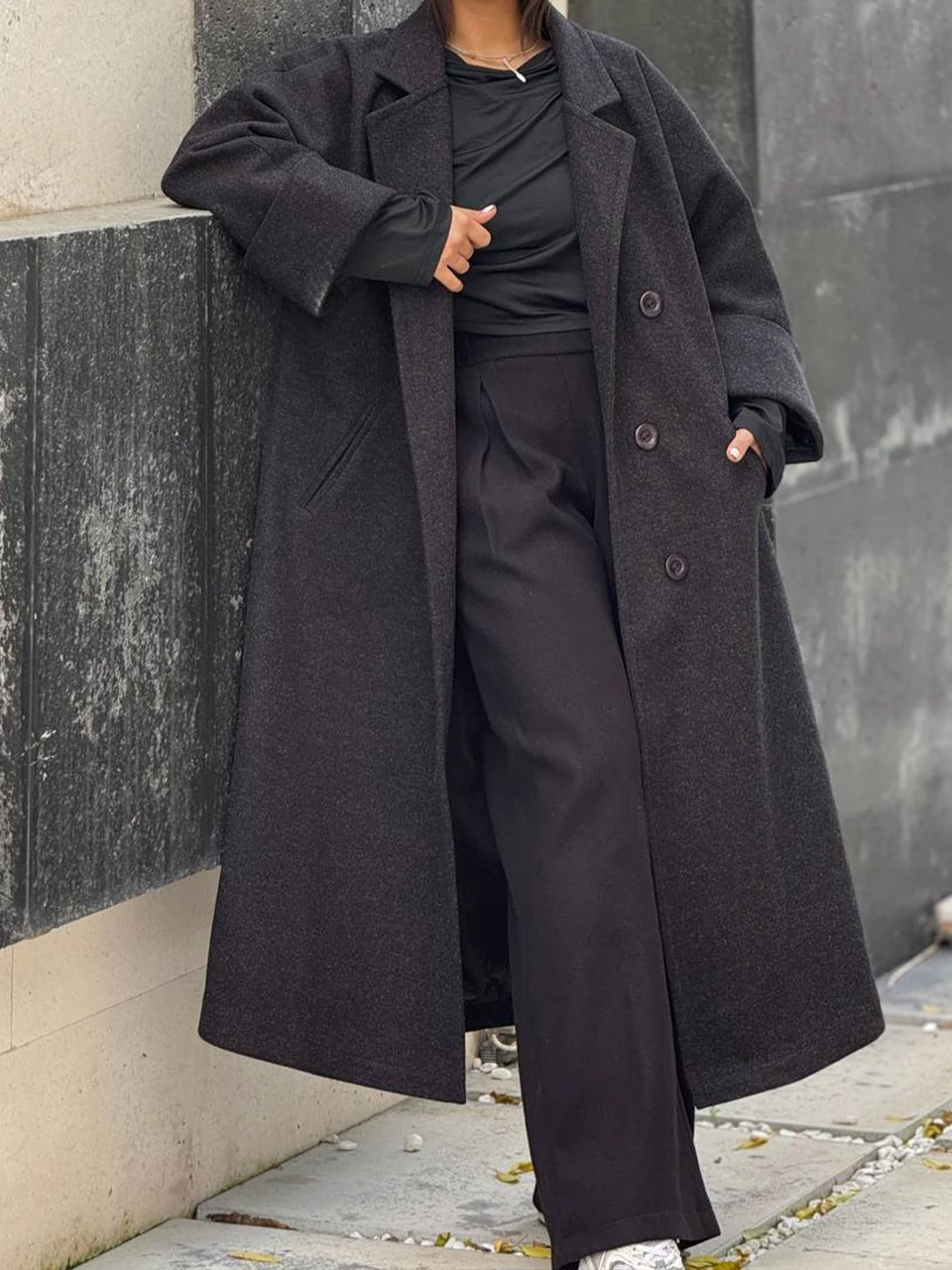 پالتو زنانه لانگ مدل فوتر پشت‌پاگن ذغالی کد 71232