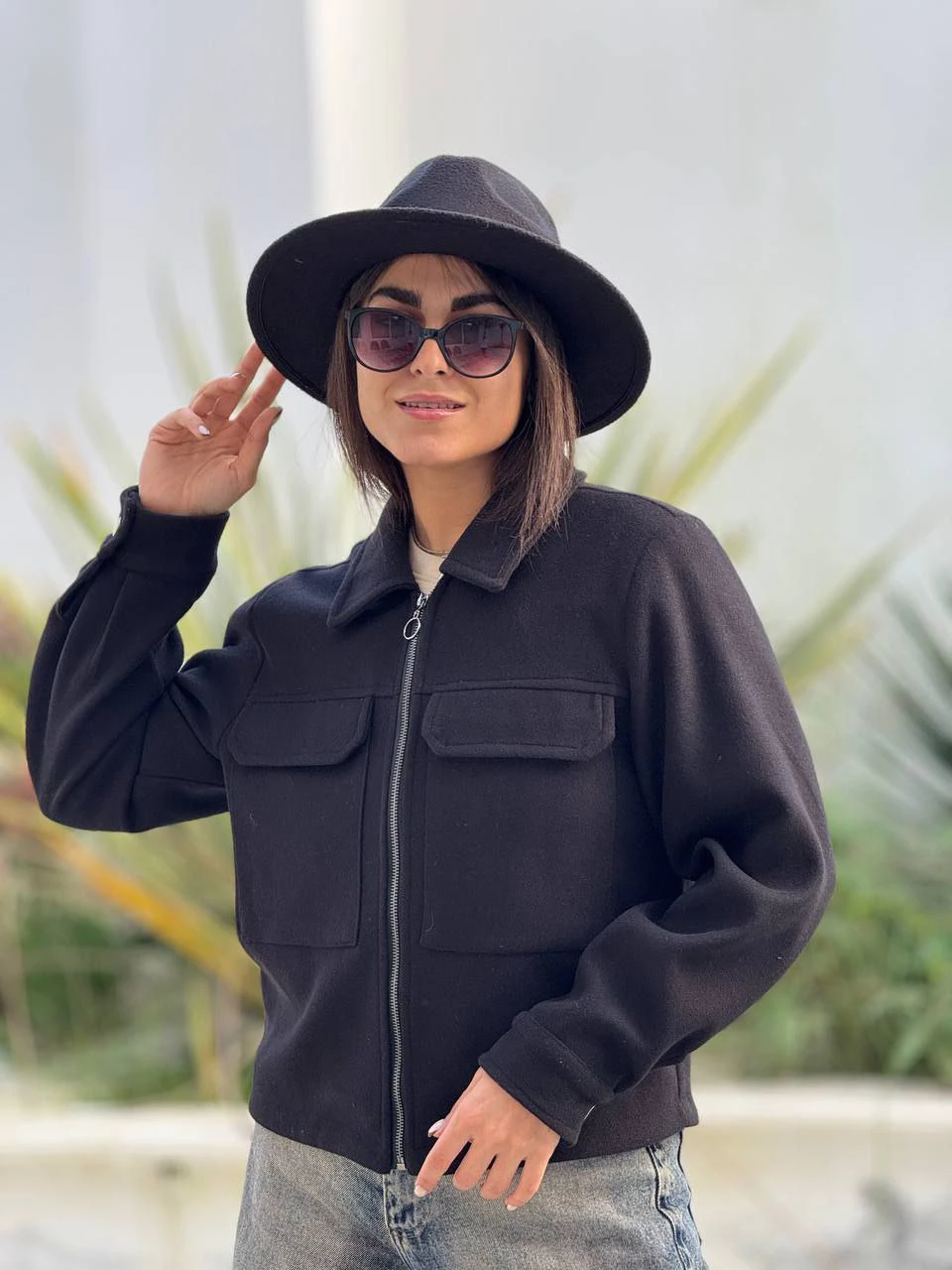 پالتو زنانه مینی کتی مدل فوتر دو جیب زیپ‌دار مشکی کد 71236