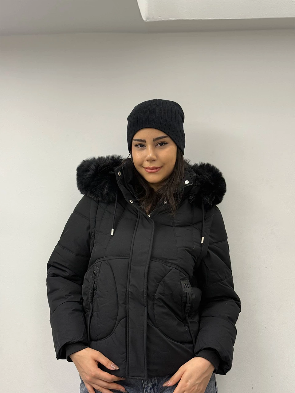 کاپشن میدی 826 آستین جدا شو کلاه خزدار RY