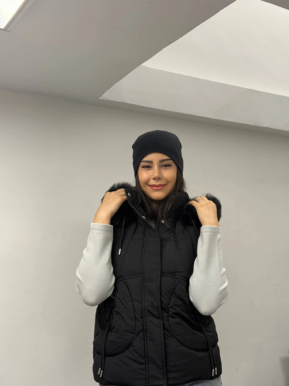 کاپشن میدی 826 آستین جدا شو کلاه خزدار RY