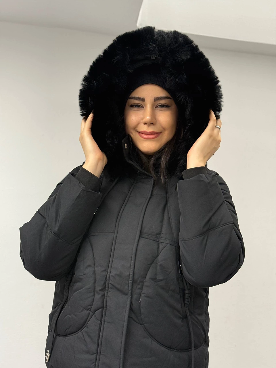 کاپشن میدی 826 آستین جدا شو کلاه خزدار RY