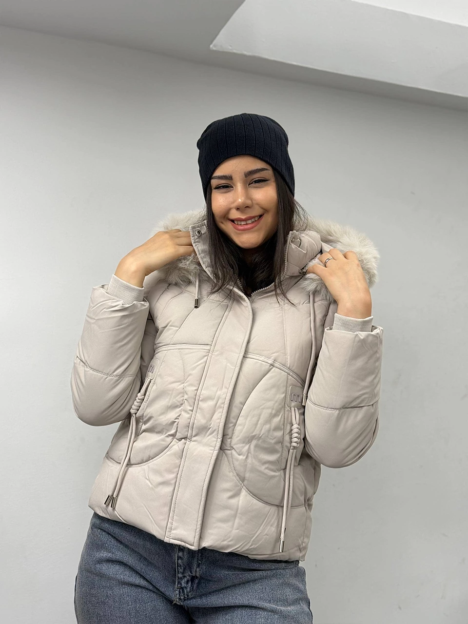 کاپشن میدی 826 آستین جدا شو کلاه خزدار RY