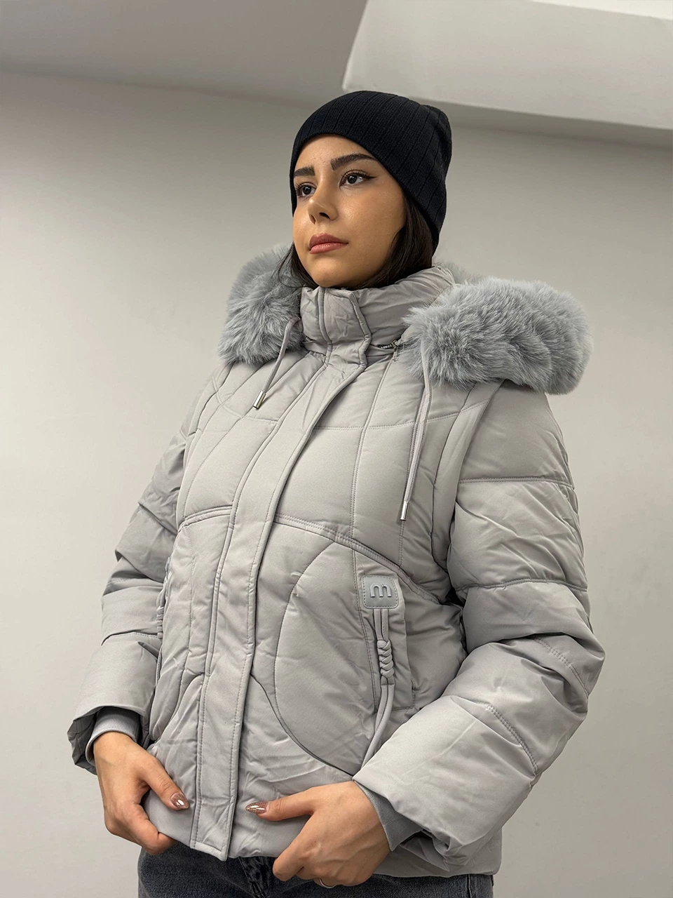 کاپشن میدی 826 آستین جدا شو کلاه خزدار RY