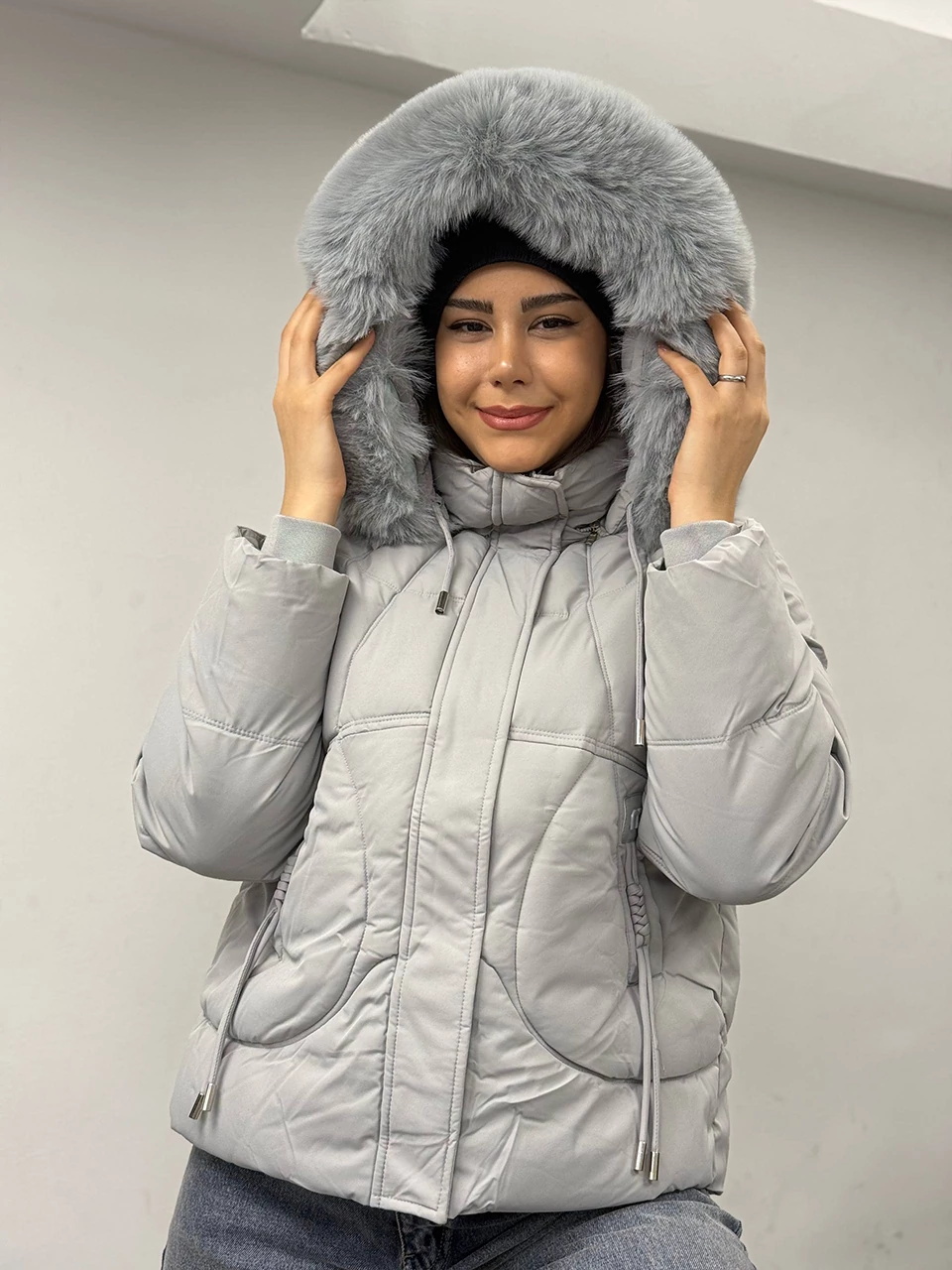 کاپشن میدی 826 آستین جدا شو کلاه خزدار RY