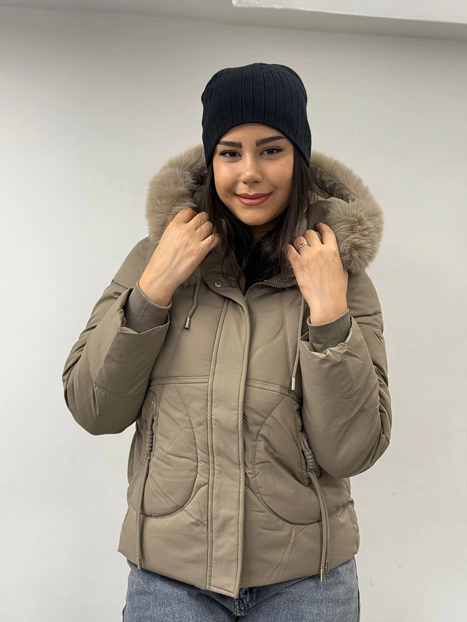 کاپشن میدی 826 آستین جدا شو کلاه خزدار RY