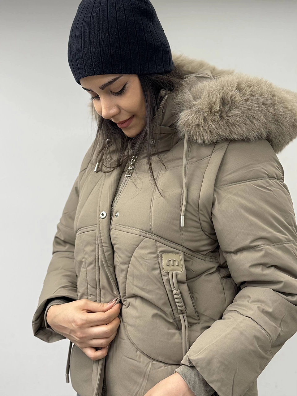 کاپشن میدی 826 آستین جدا شو کلاه خزدار RY