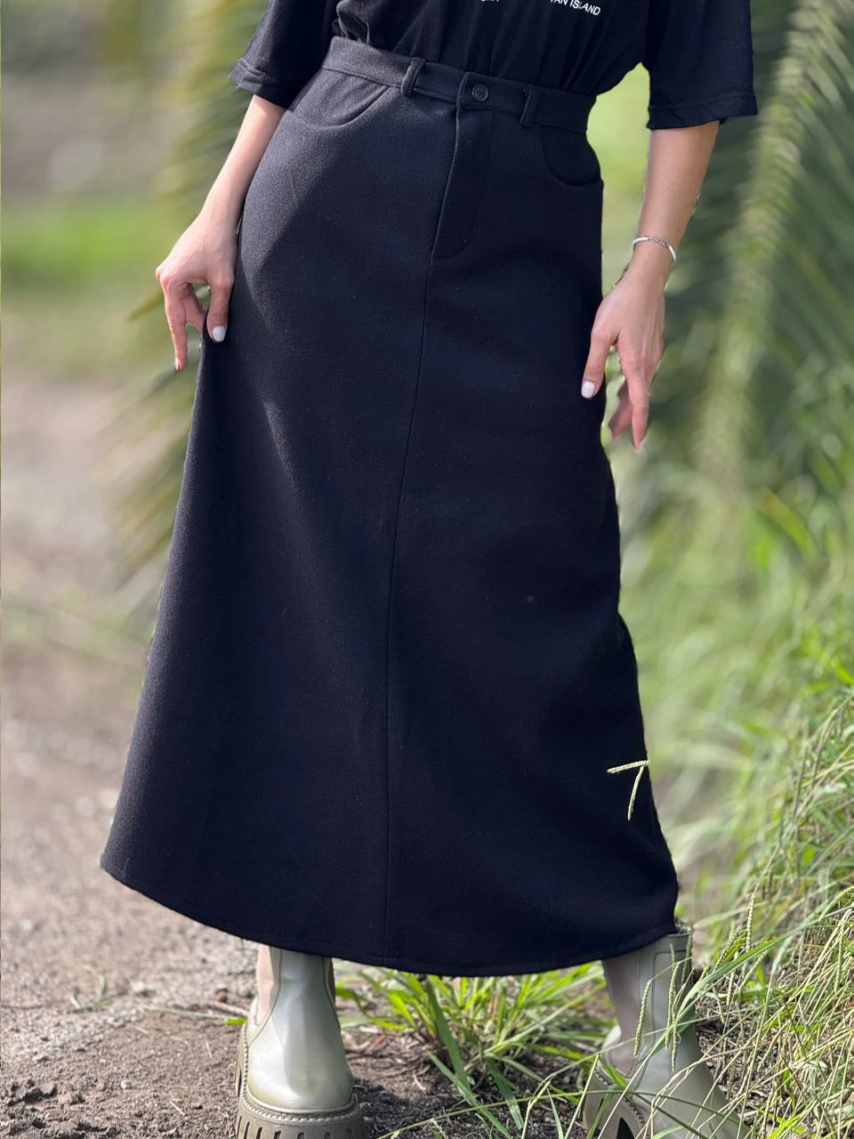 دامن پارچه ای لانگ 31087 فوتر دو جیب RY