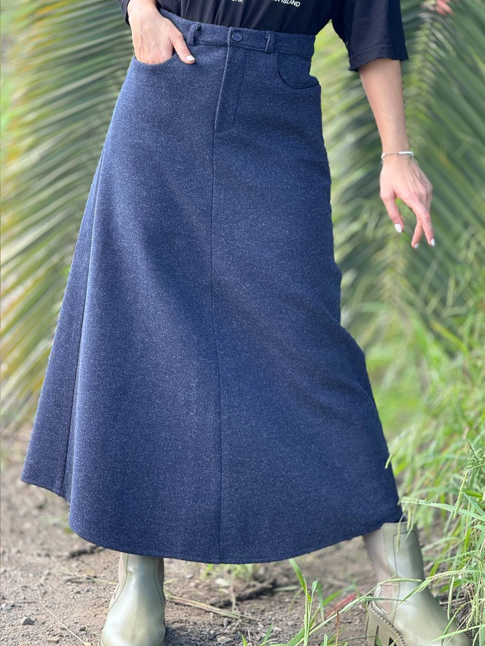 دامن پارچه ای لانگ 31087 فوتر دو جیب RY