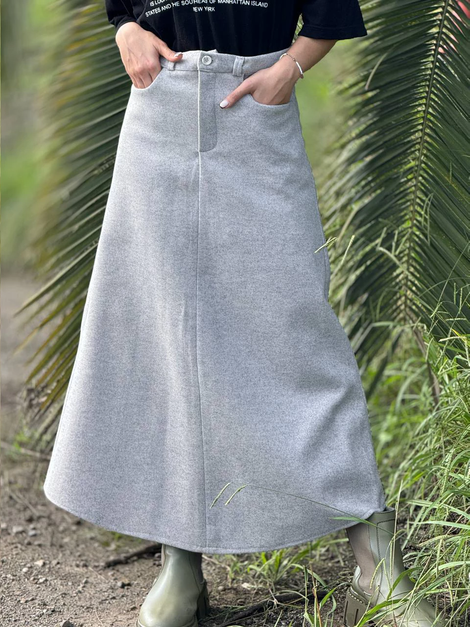 دامن پارچه ای لانگ 31087 فوتر دو جیب RY