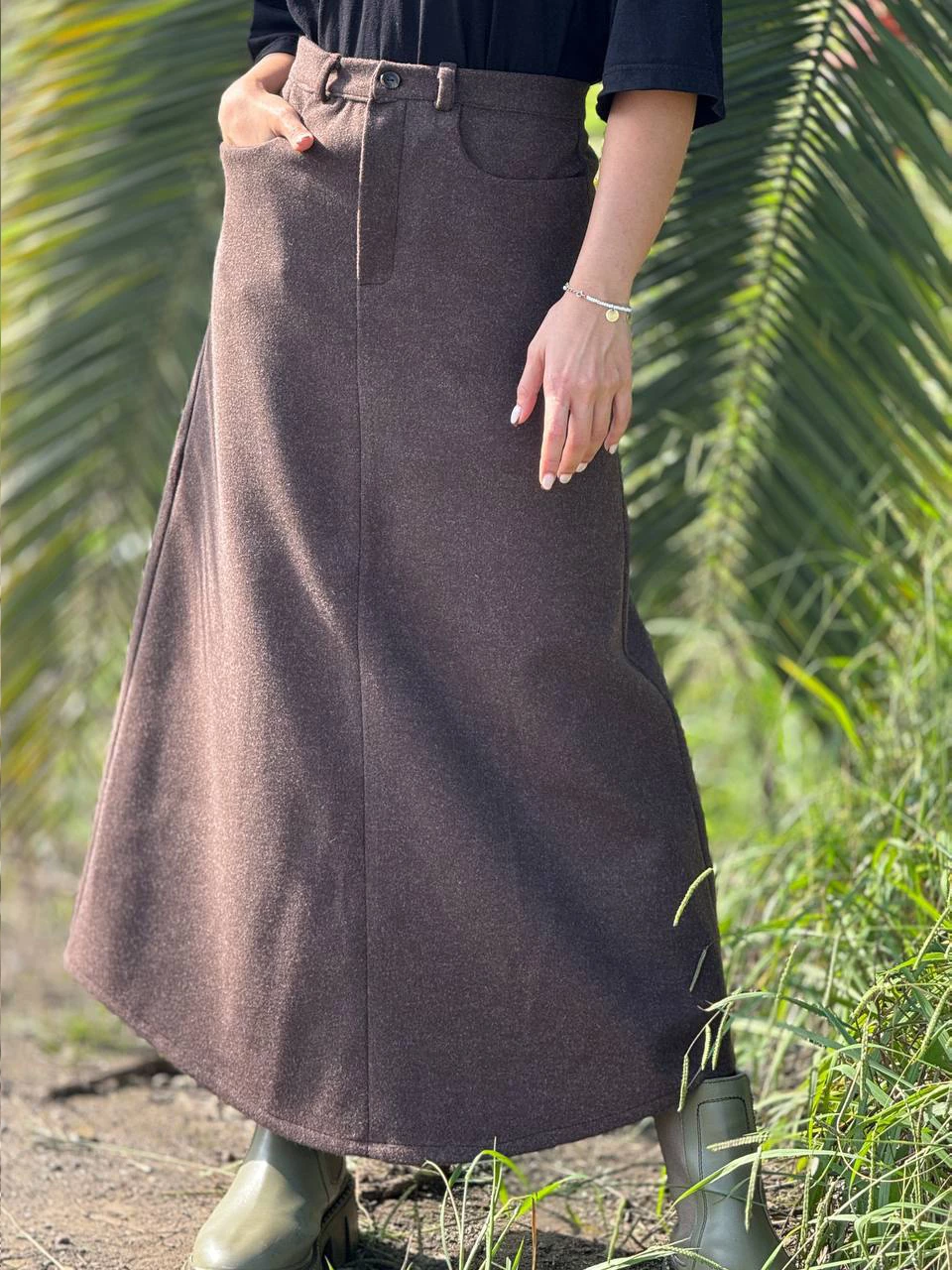 دامن پارچه ای لانگ 31087 فوتر دو جیب RY