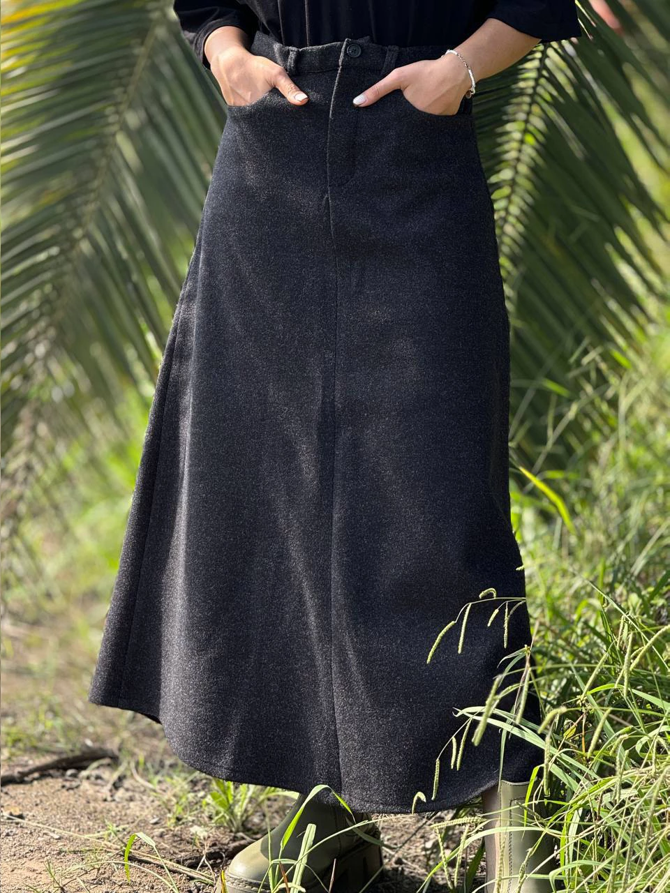 دامن پارچه ای لانگ 31087 فوتر دو جیب RY