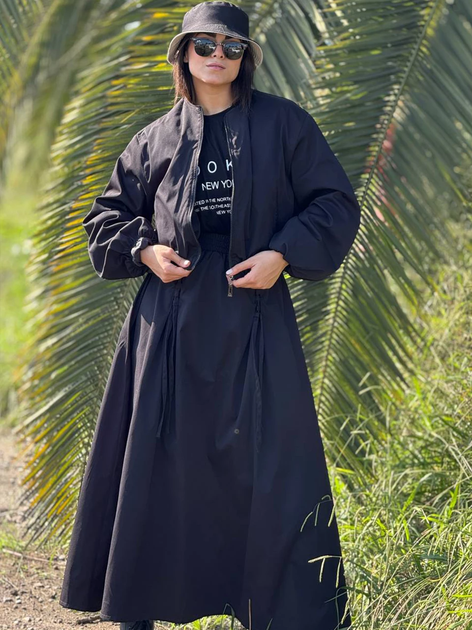 دامن پارچه ای لانگ 1306 پارکا بنددار RY