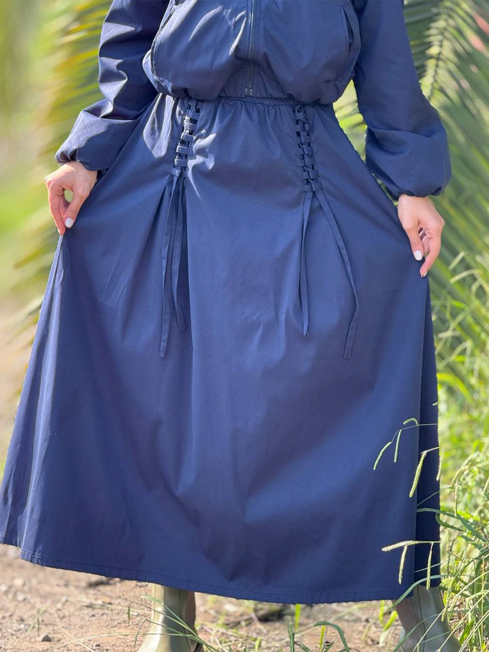 دامن پارچه ای لانگ 1306 پارکا بنددار RY