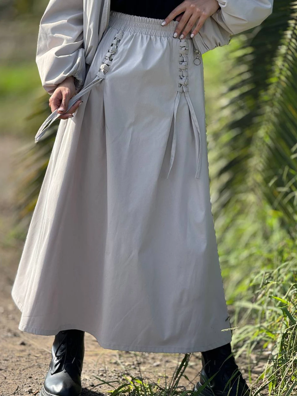 دامن پارچه ای لانگ 1306 پارکا بنددار RY