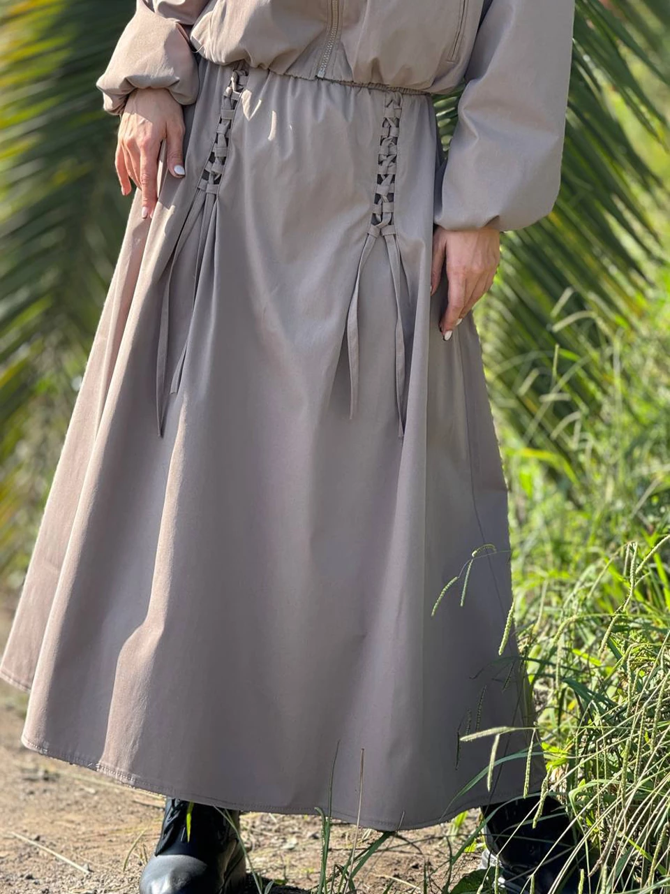 دامن پارچه ای لانگ 1306 پارکا بنددار RY