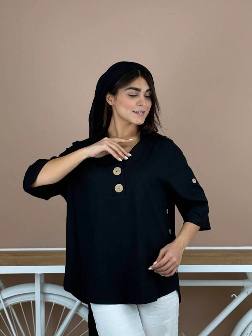مانتو شومیزی 61502 دکمه چوبی لینن RY