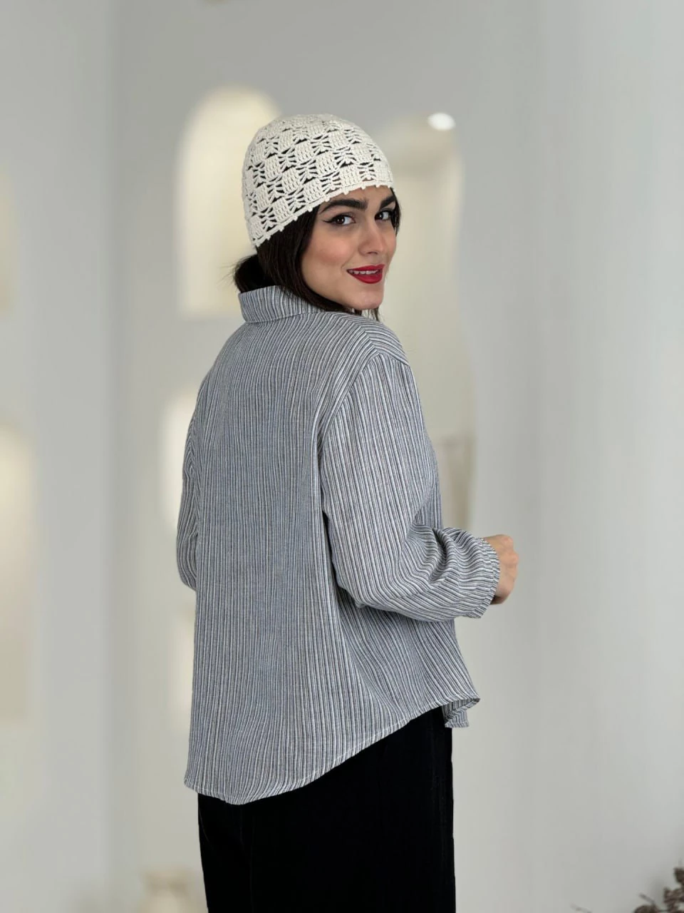 مانتو شومیزی 61528 لینن ملانژ یقه مردانه RY