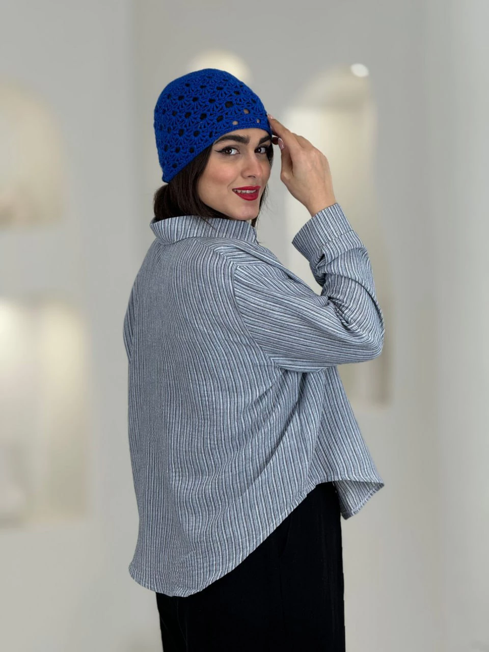 مانتو شومیزی 61528 لینن ملانژ یقه مردانه RY
