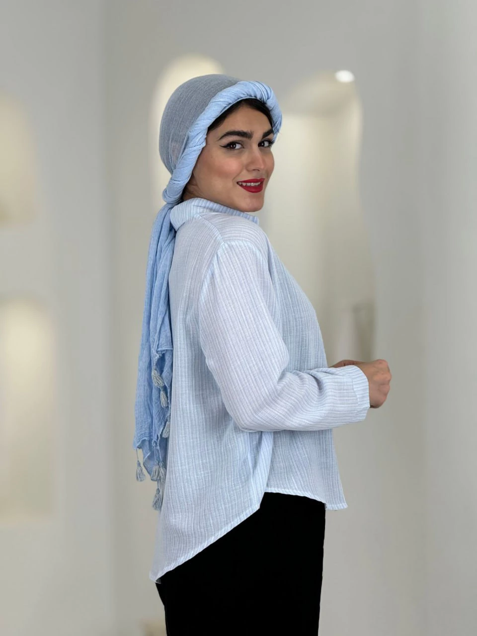 مانتو شومیزی 61528 لینن ملانژ یقه مردانه RY