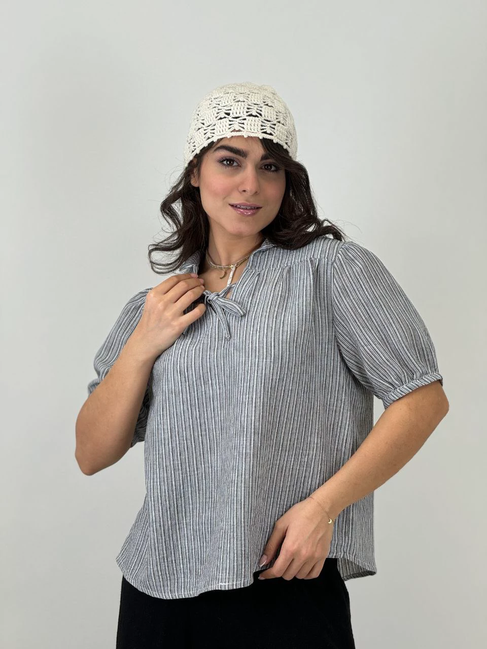 بلوز 61523 لینن ملانژ یقه ب ب RY