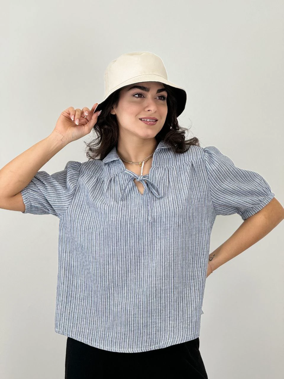 بلوز 61523 لینن ملانژ یقه ب ب RY