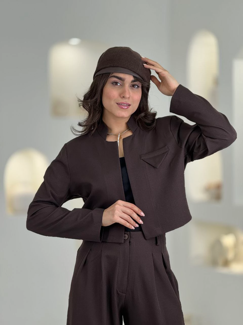 ست کت کراپ جیب مثلثی و شلوار بگ 61521 بزیاق RY