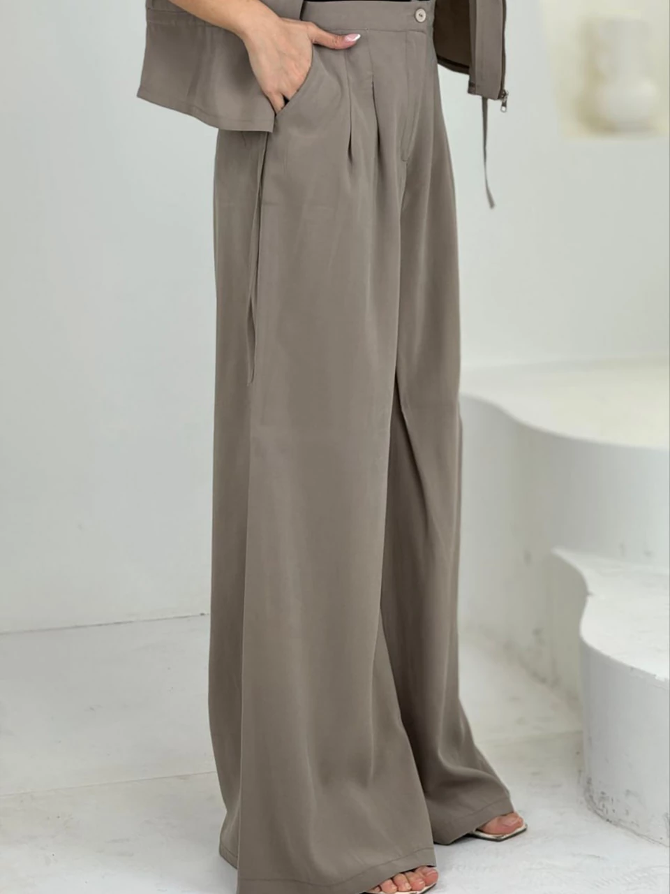 ست شومیز کمرگت و شلوار بگ 61522 کوپرا RY