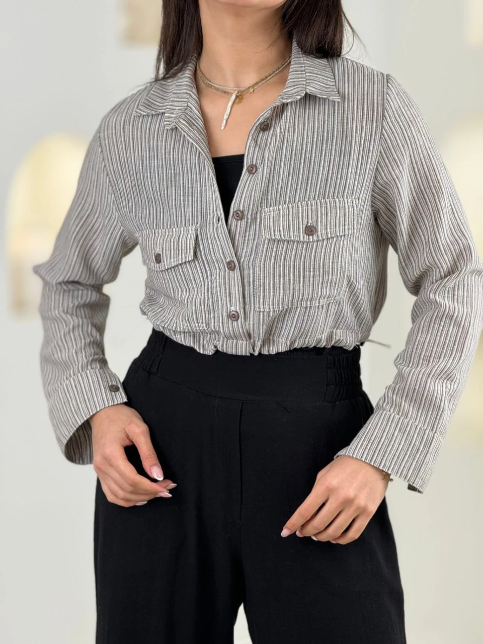 شومیز کراپ 61530 لینن ملانژ پایین گت RY
