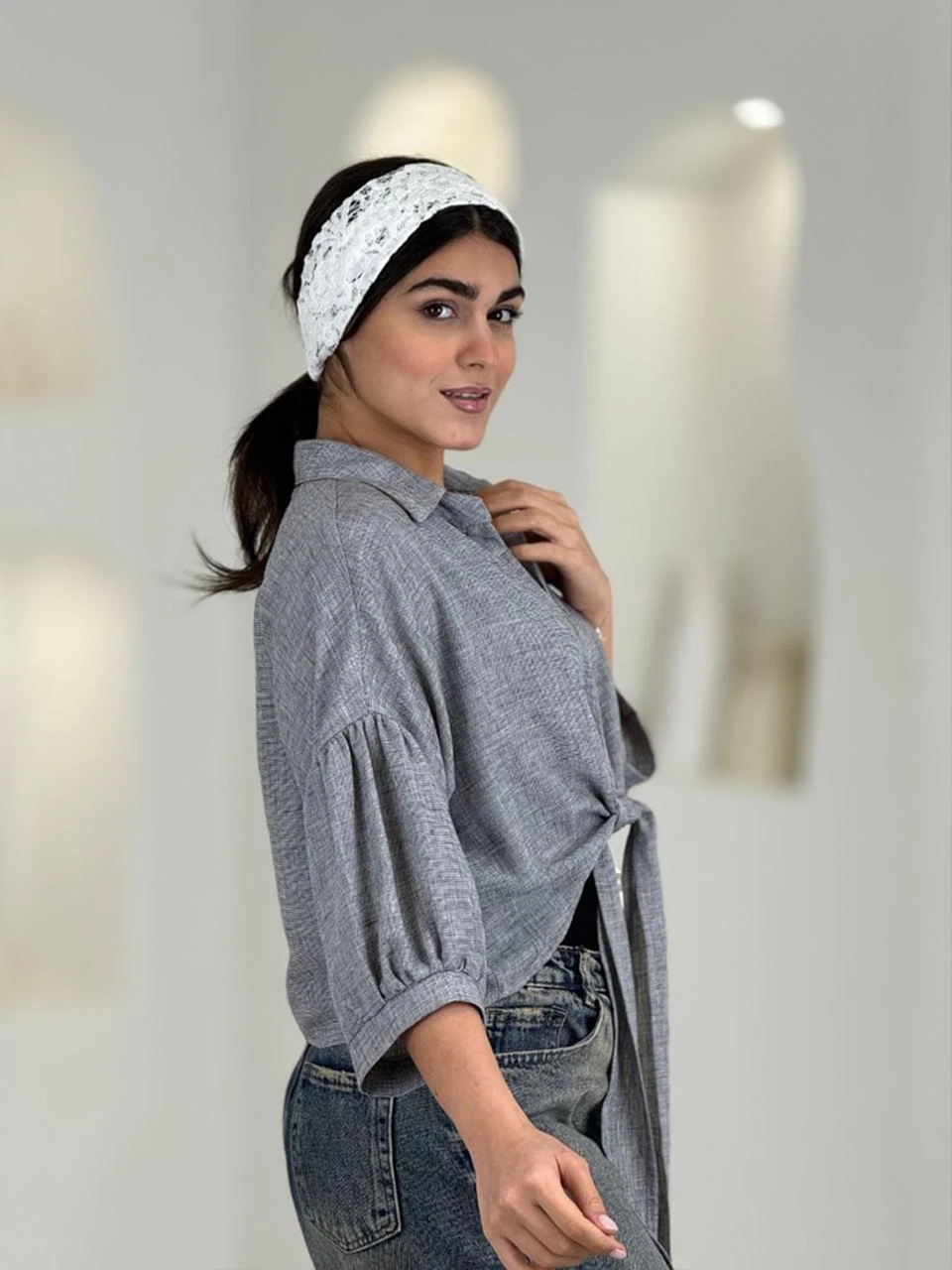 شومیز 61548 داماسک جلو گره یقه مردانه RY