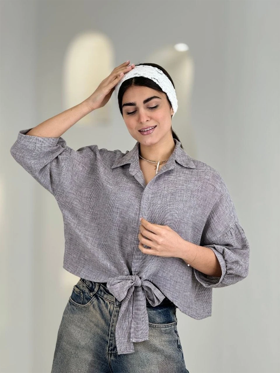 شومیز 61548 داماسک جلو گره یقه مردانه RY