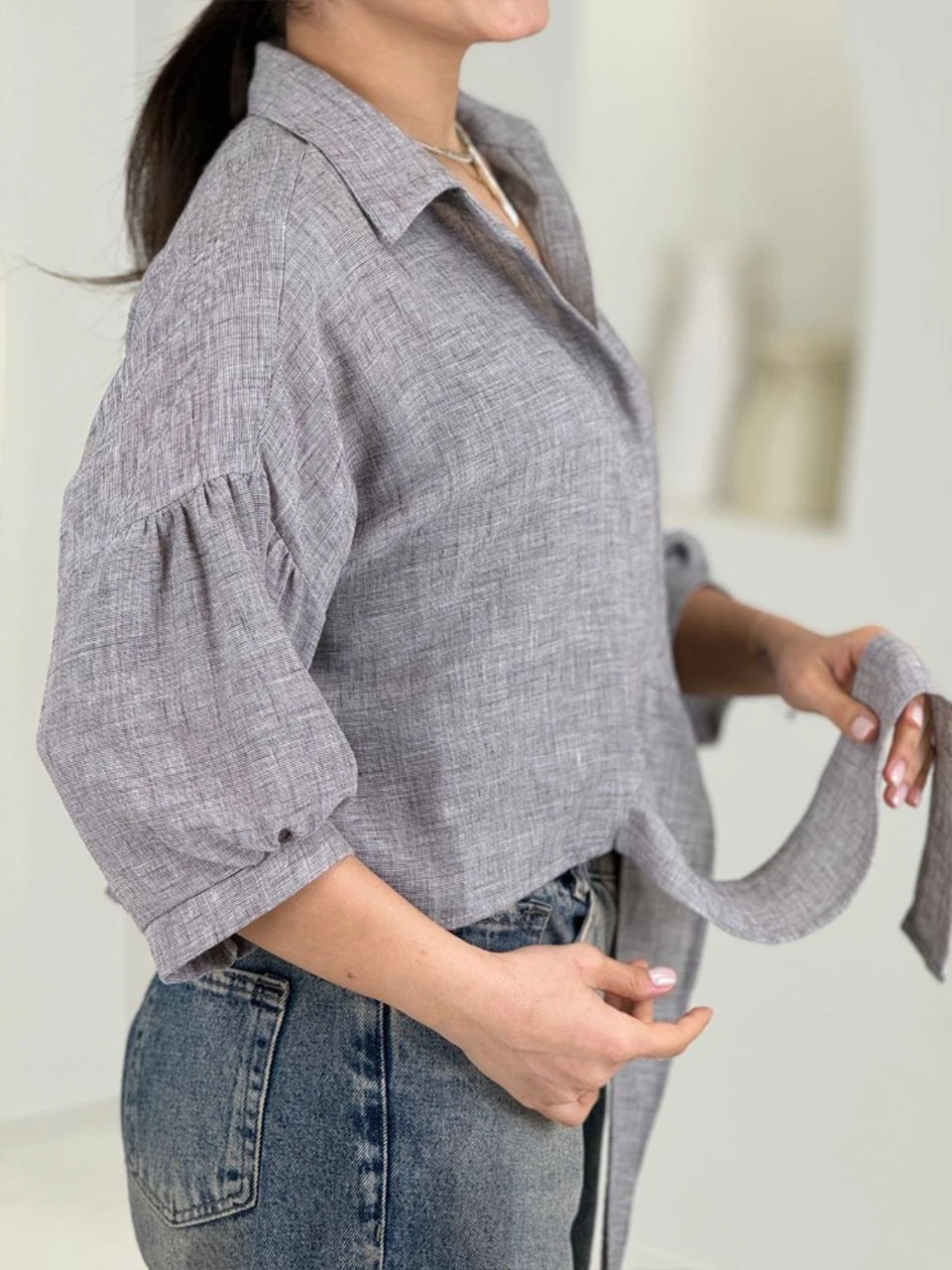 شومیز 61548 داماسک جلو گره یقه مردانه RY