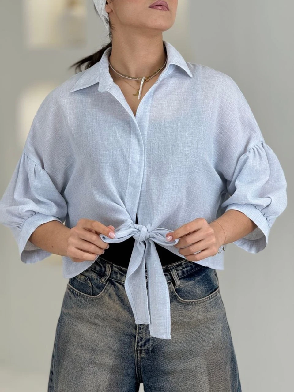 شومیز 61548 داماسک جلو گره یقه مردانه RY