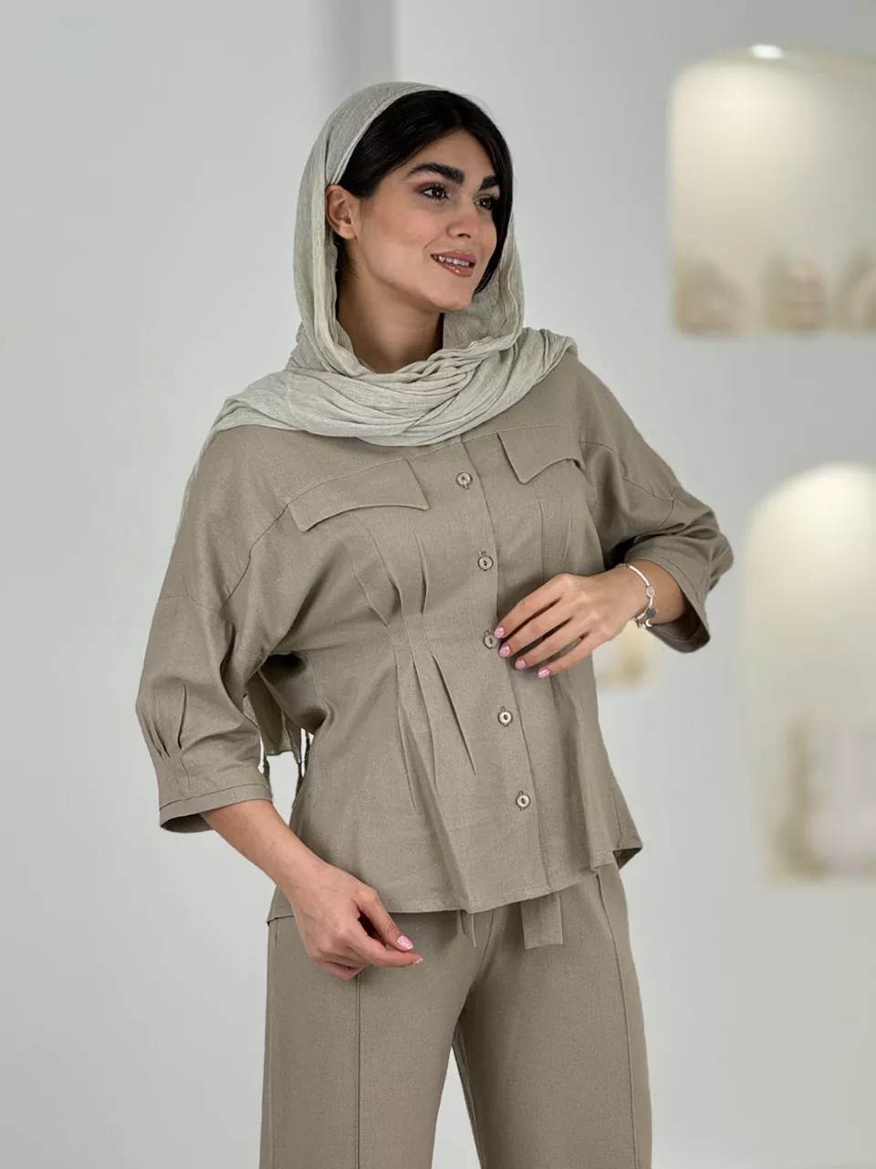 ست شومیز و شلوار بگ 61550 لبنن پیله دار RY