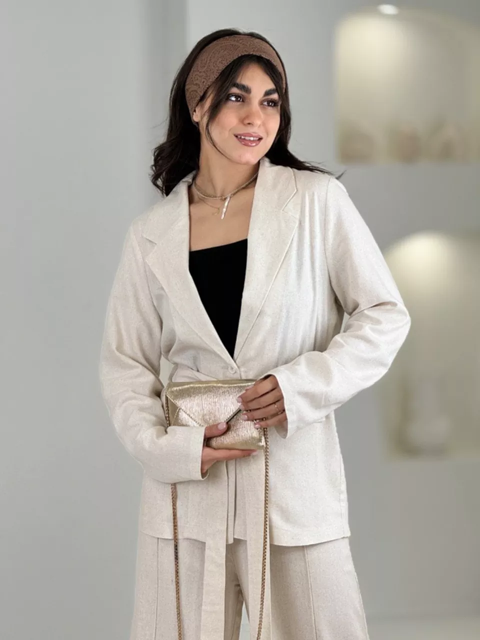 ست کت و شلوار 61545 لینن یقه انگلیسی RY
