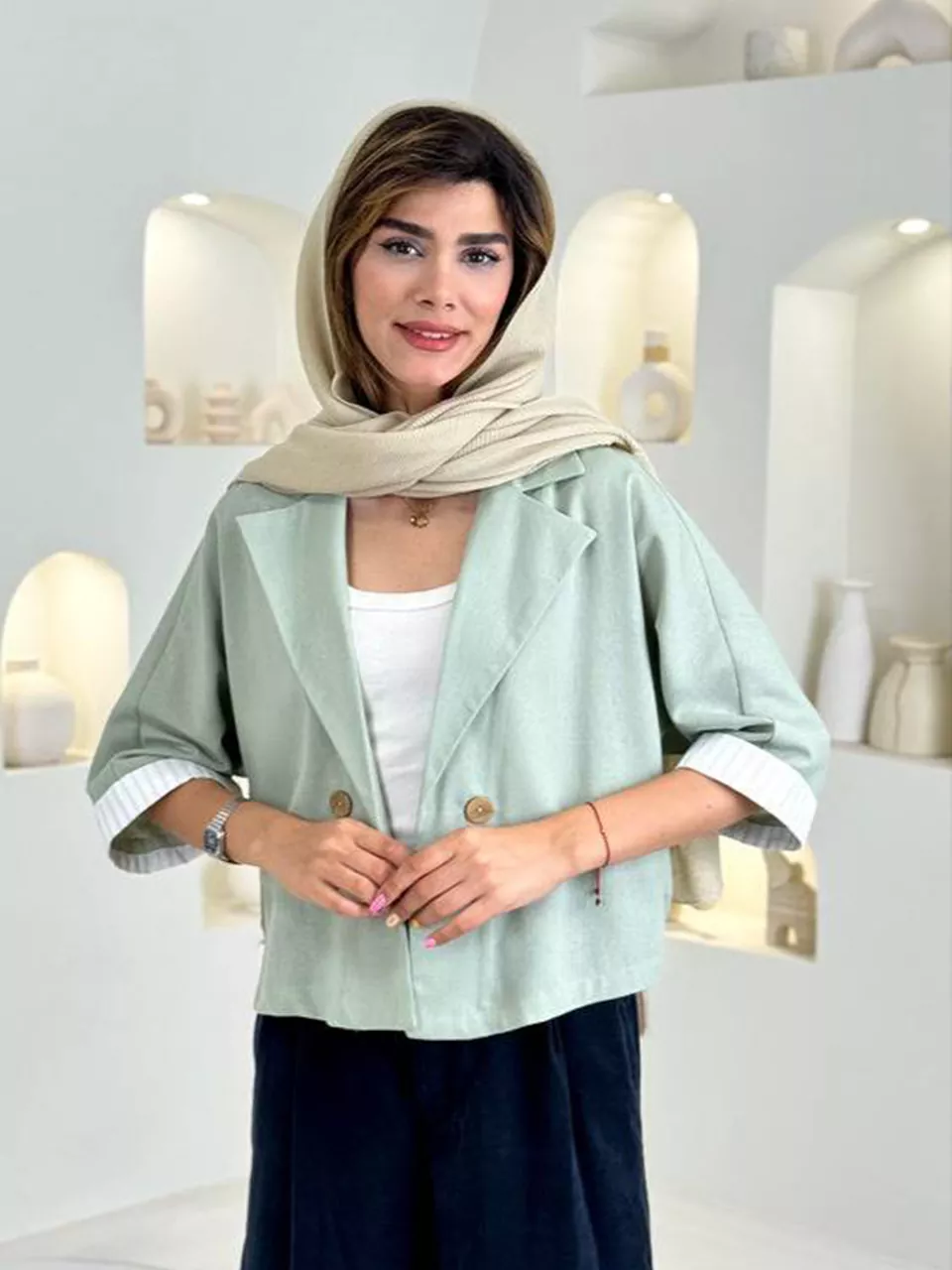 کت کراپ 61667 آستین راه راه لینن RY