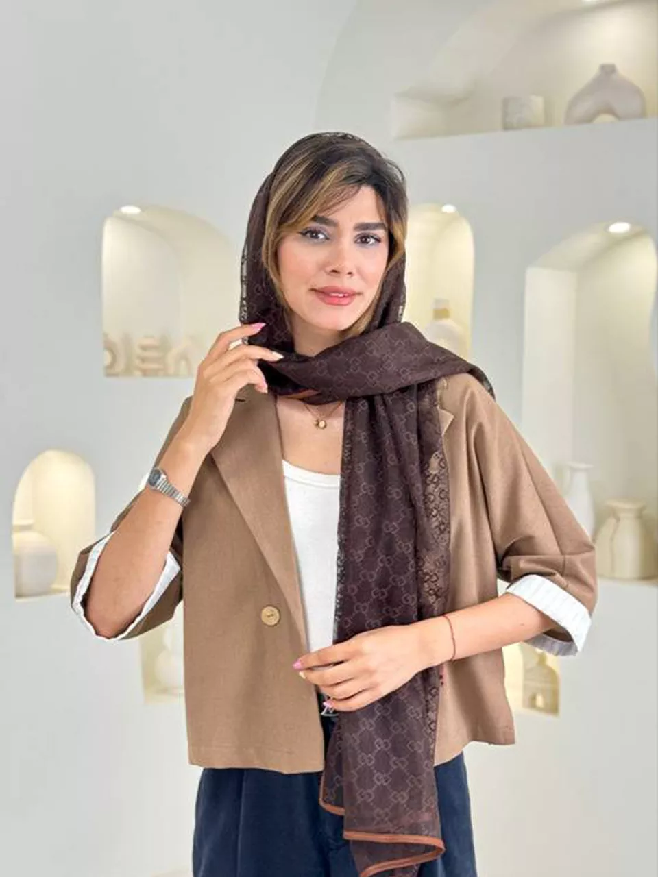 کت کراپ 61667 آستین راه راه لینن RY