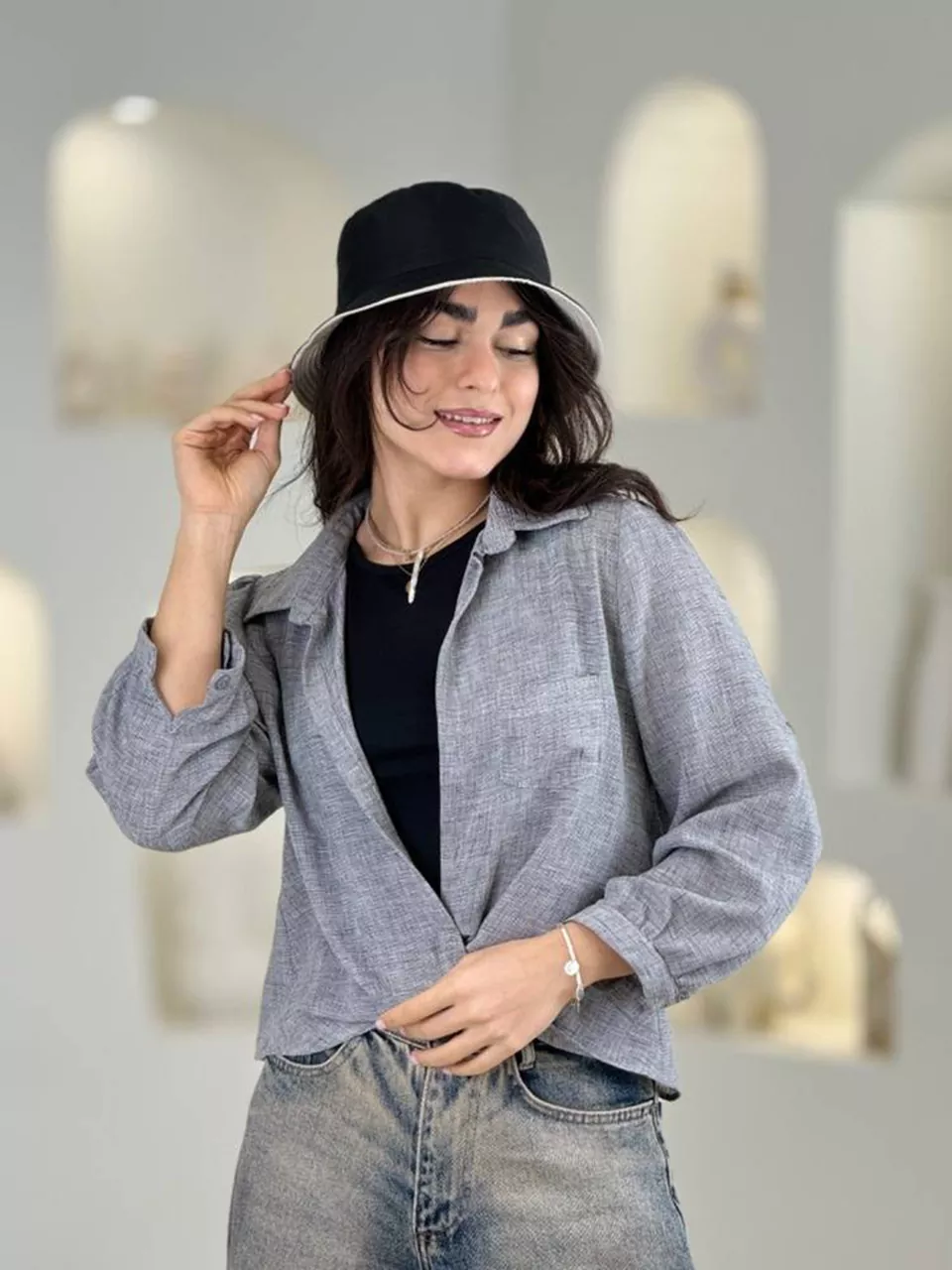مانتو شومیزی 61535 جلوگره ی تاپ دار داماسک RY