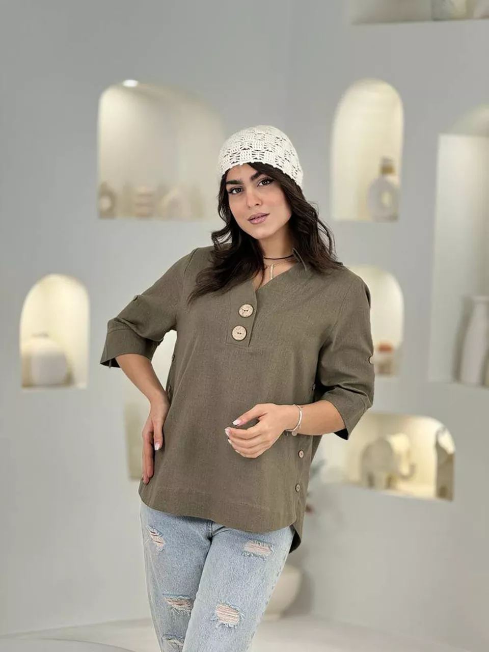 مانتو شومیزی 61605 دکمه چوبی RY