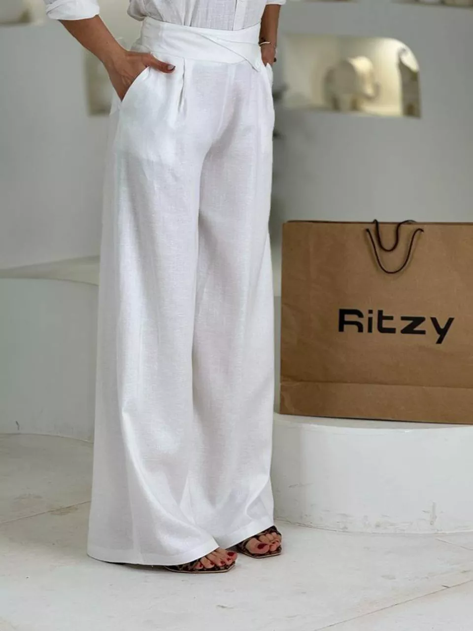 شلوار پارچه ای بگ 31152 کمر کج تنسل RY