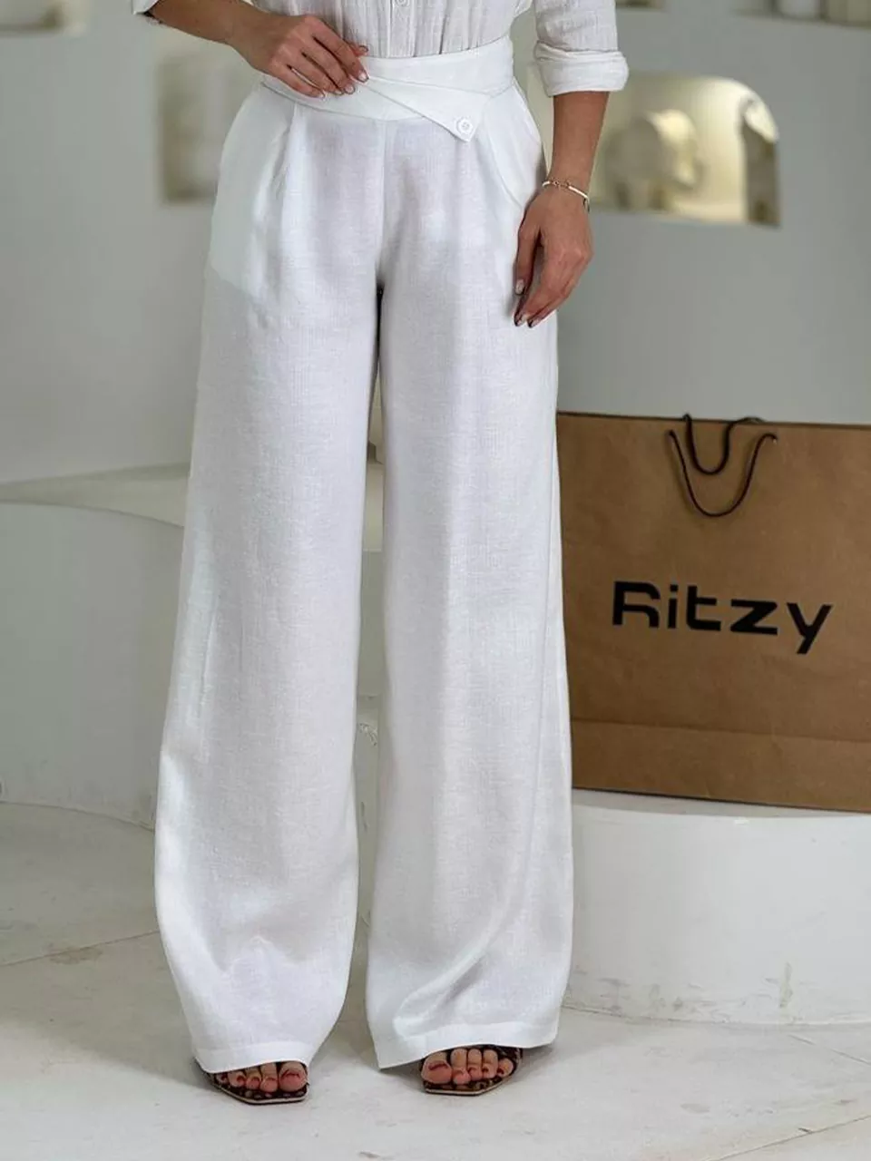 شلوار پارچه ای بگ 31152 کمر کج تنسل RY