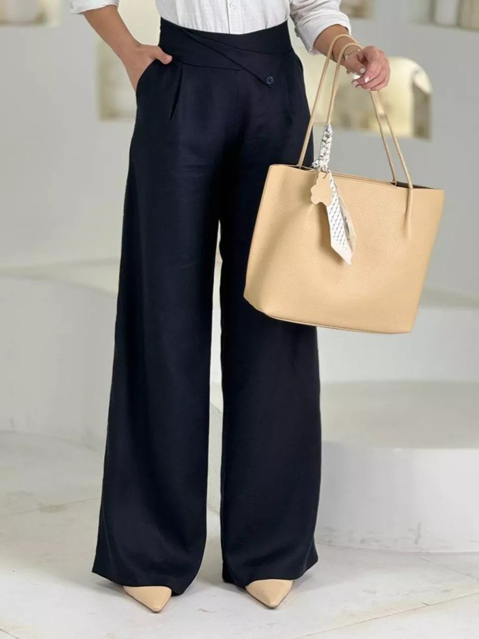 شلوار پارچه ای بگ 31152 کمر کج تنسل RY