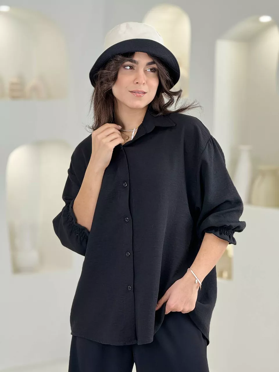 مانتو شومیزی 10127 آدامسی مچ چین دار RY
