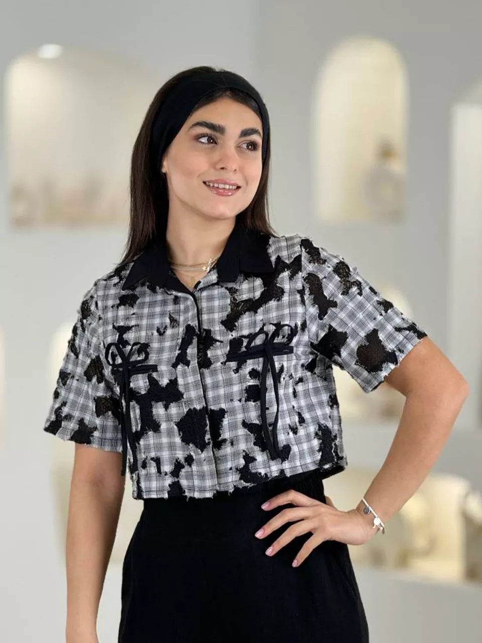 شومیز 61575 کراپ پاپیونی RY
