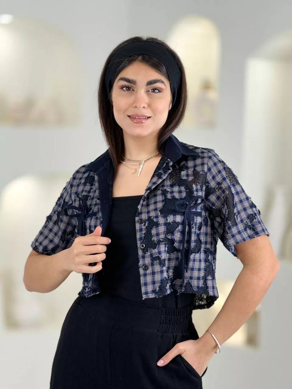 شومیز 61575 کراپ پاپیونی RY