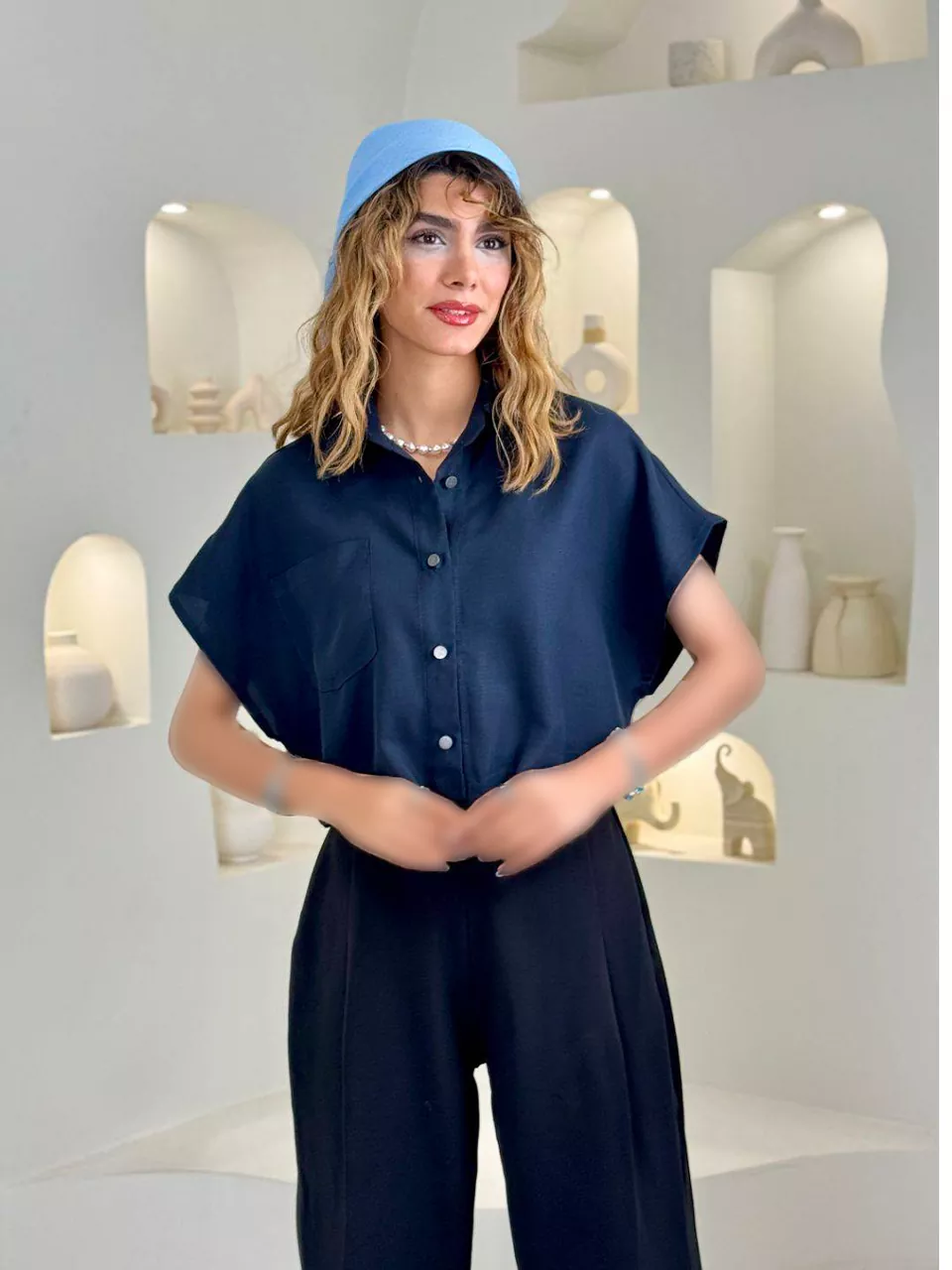 شومیز آستین کوتاه 61632 کراپ تک جیب آیپک RY
