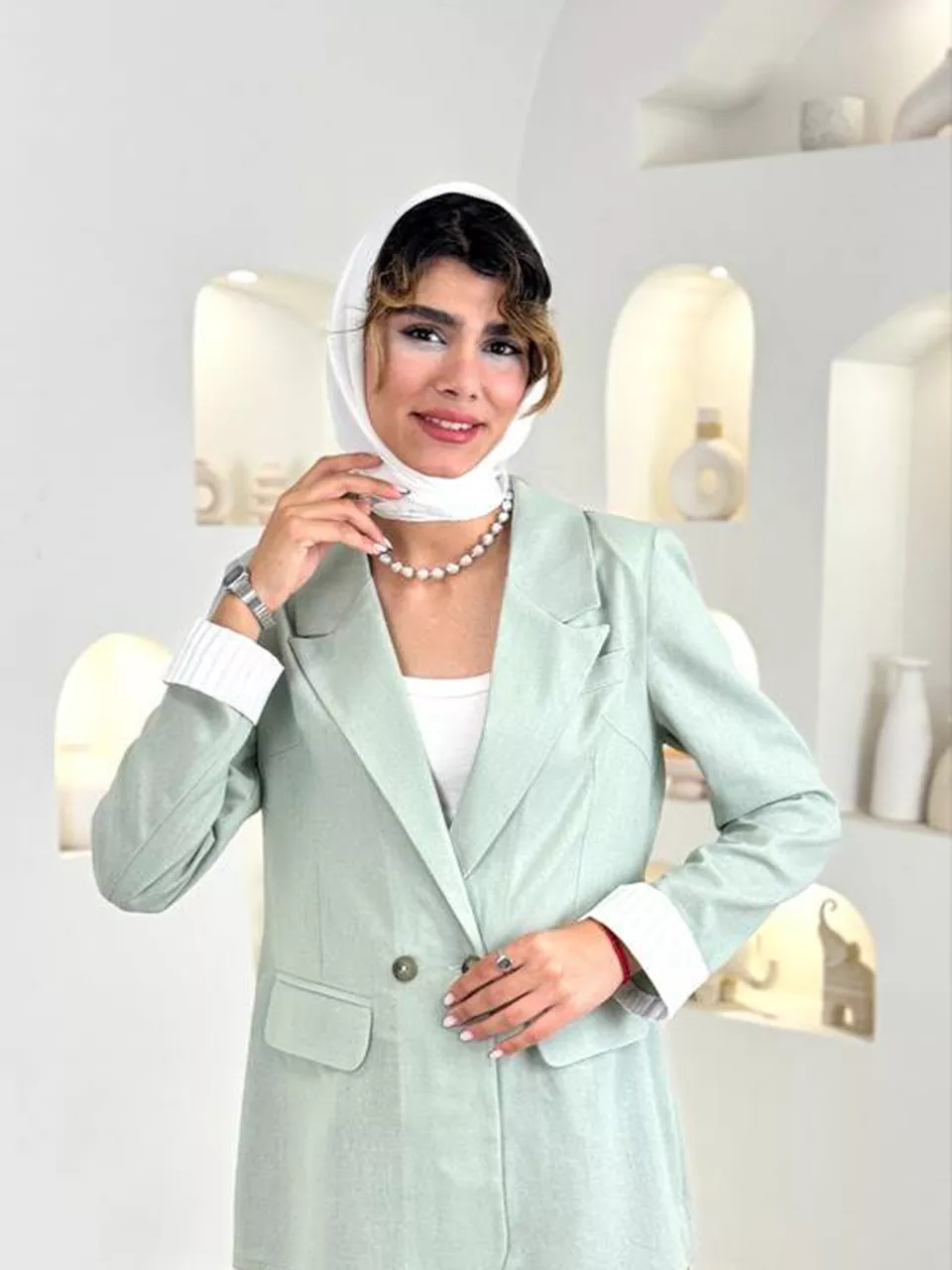 کت میدی 61639 یقه بلیزر مچ آستردار لینن RY