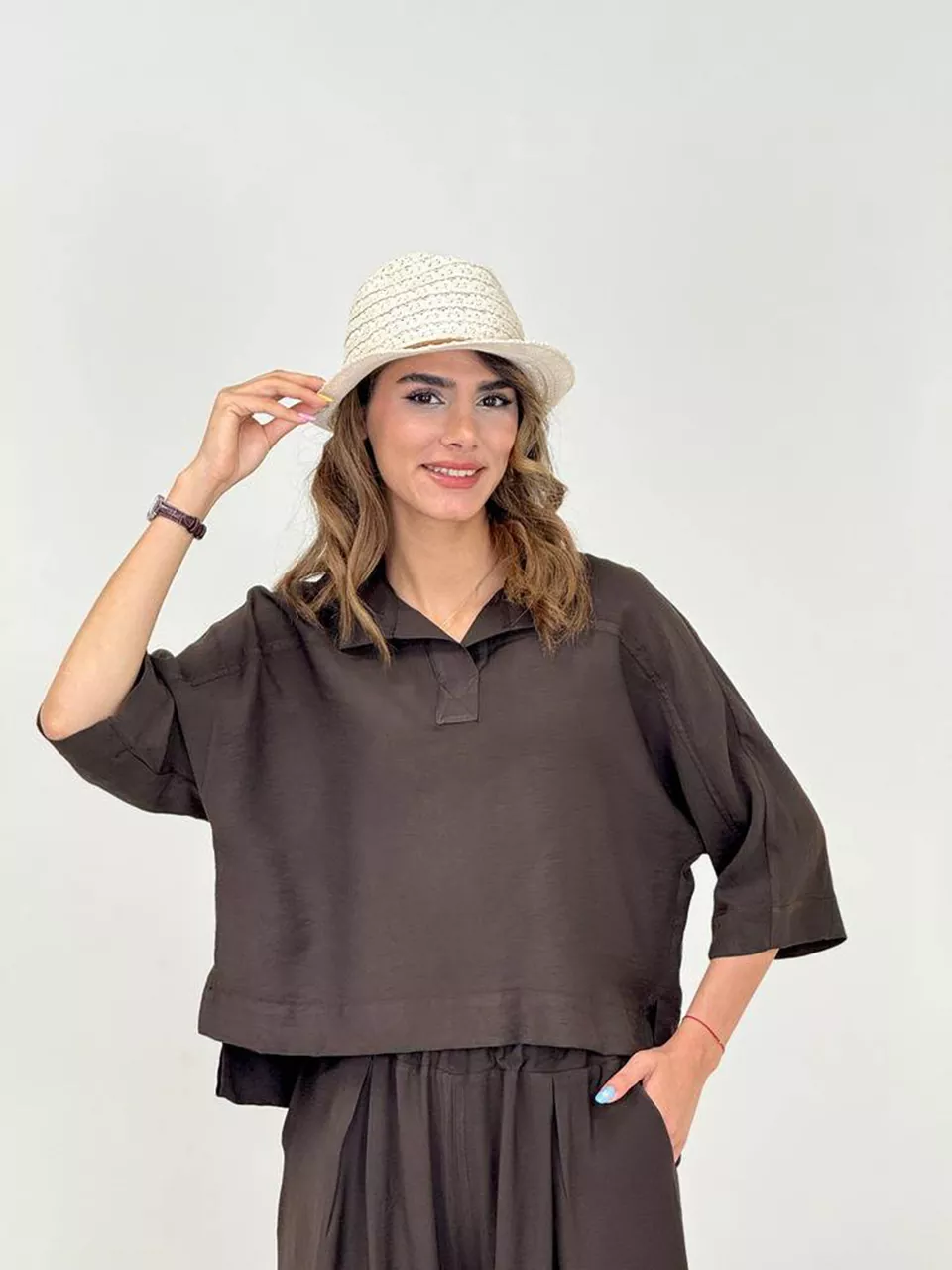 ست بلوز و شلوار 61664 یقه کوبایی ضربدری سویوک RY