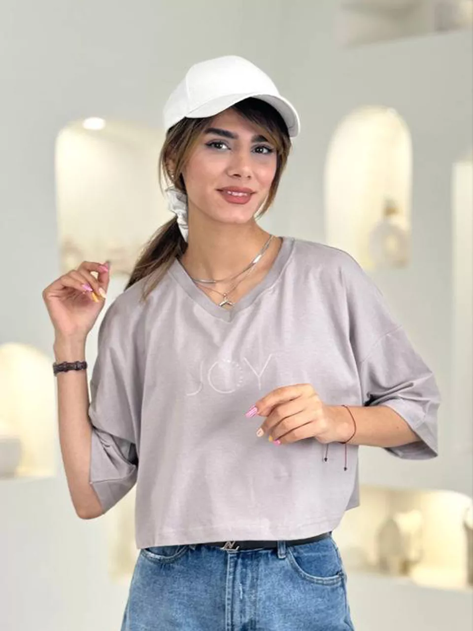 تی شرت باکسی 21141 کراپ RY - joy