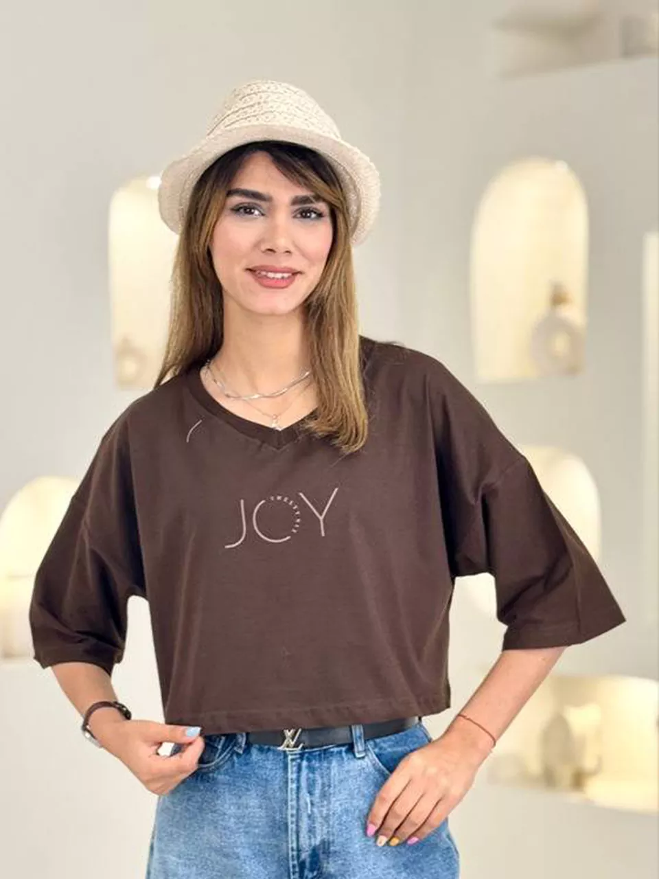 تی شرت باکسی 21141 کراپ RY - joy
